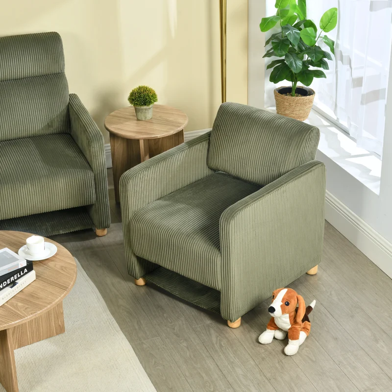 Lot de 2 fauteuil de détente 1 place canapé pour salon, fauteuil avec emballage en velours côtelé vert - KARIA