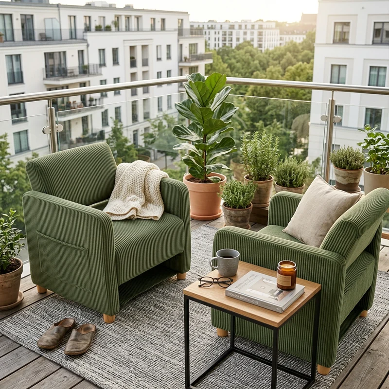 Lot de 2 fauteuil de détente 1 place canapé pour salon, fauteuil avec emballage en velours côtelé vert - KARIA