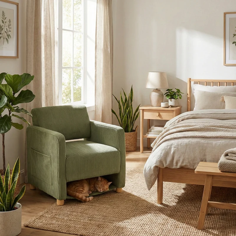 Lot de 2 fauteuil de détente 1 place canapé pour salon, fauteuil avec emballage en velours côtelé vert - KARIA