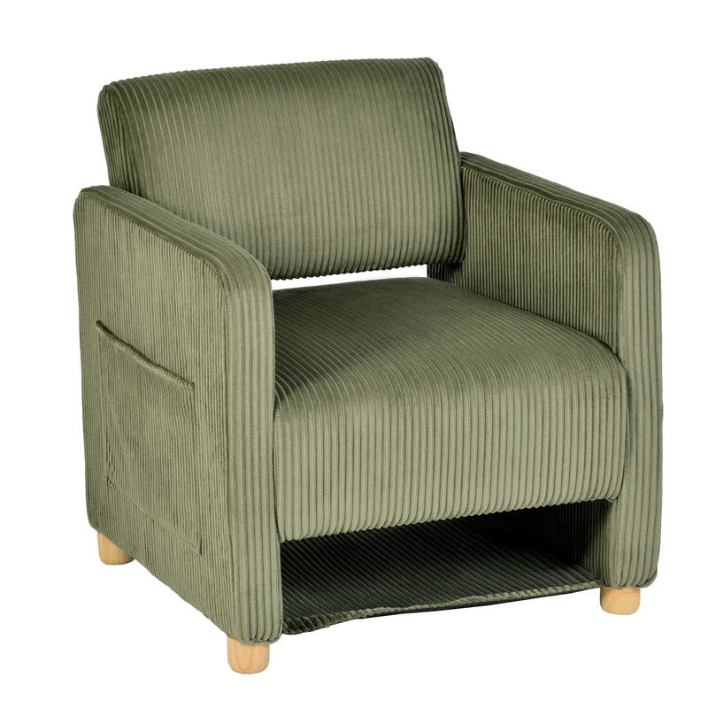 Fauteuil de détente 1 place canapé pour salon, fauteuil avec emballage en velours côtelé vert - KARIA
