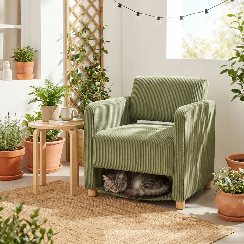 Fauteuil de détente 1 place canapé pour salon, fauteuil avec emballage en velours côtelé vert - KARIA