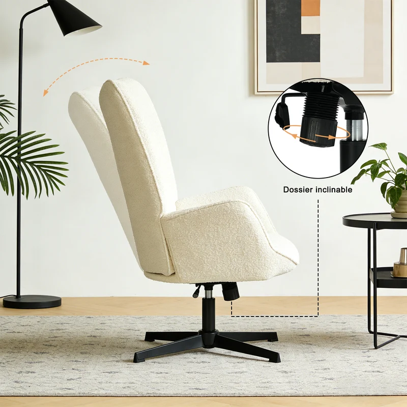 Fauteuil de bureau pivotant et réglable avec accoudoirs, fauteuil de salon inclinable en tissu chenille beige - FUCHS