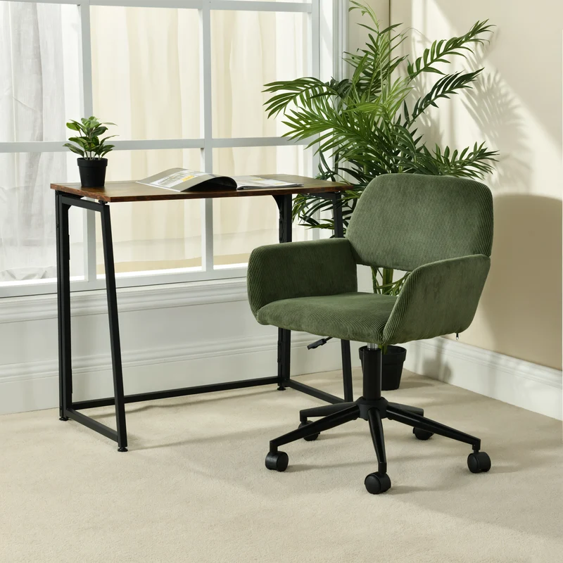 Fauteuil de bureau en velours côtelé vert olive, réglable en hauteur, rotation à 360° - ROSS