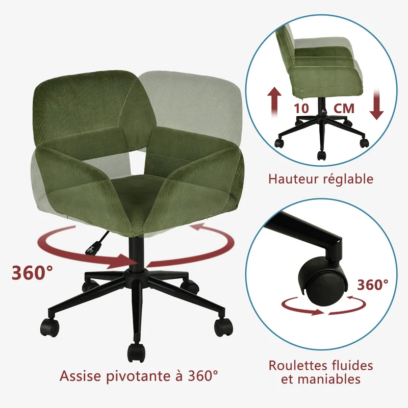 Ensemble bureau pliable et fauteuil de bureau en velours côtelé vert olive - ASCOLI & ROSS