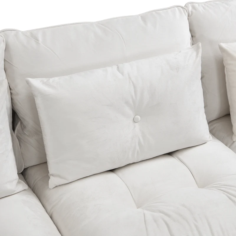 Ensemble de canapés modulables et séparables 4 places avec rangement, revêtu de chenille, beige