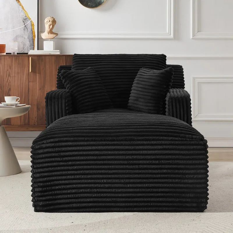 Canapé lounge moderne en velours côtelé avec porte-gobelets et poche latérale, noir