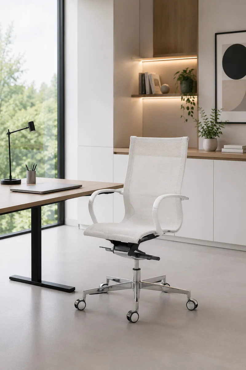 Fauteuil de direction EM202 Mesh White – Dossier moyen