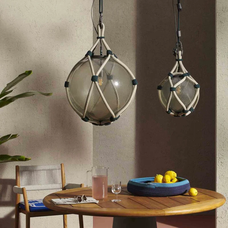 Blown Glass and Rope Outdoor Lamp BOLLICOSA NAUTILUS, designed by Cassina