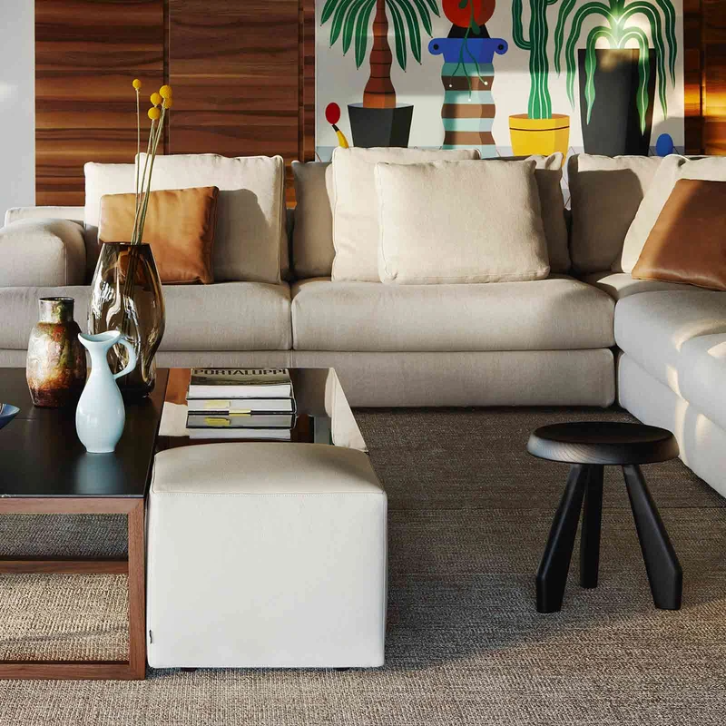 Wood Stool TABOURET MERIBEL, designed by Charlotte Perriand for Cassina