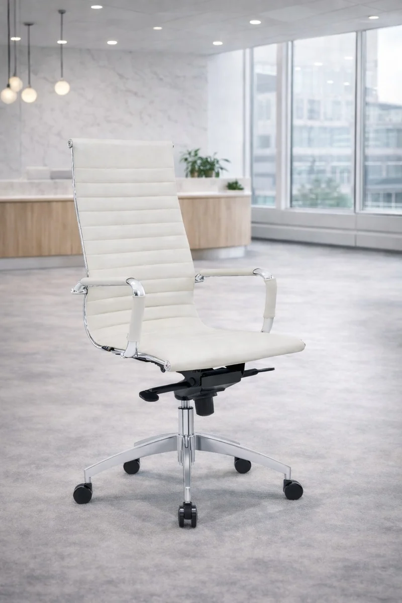 Fauteuil Direction Persée Cuir Blanc Haut Dossier