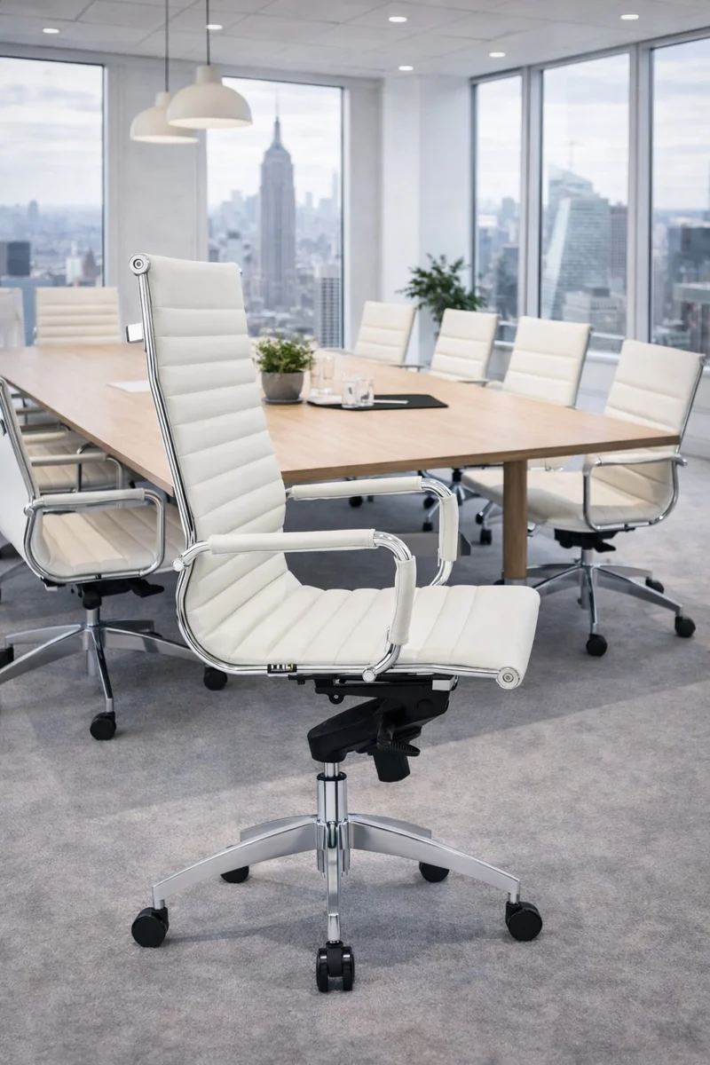 Fauteuil Direction Persée Cuir Blanc Haut Dossier