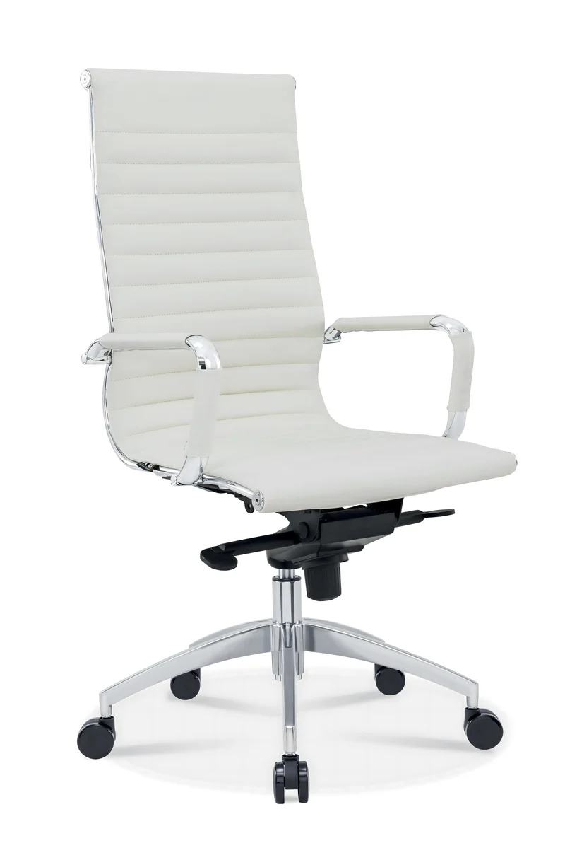 Fauteuil Direction Persée Cuir Blanc Haut Dossier