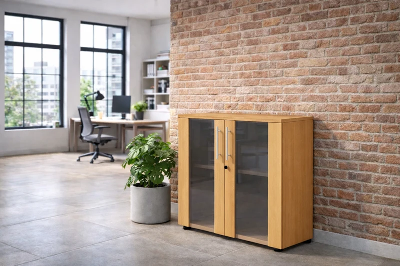 Armoire Basse Flora Portes Vitrées H81.4 cm