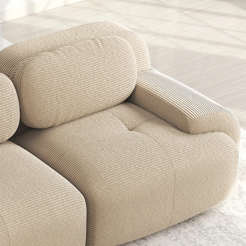 Ensemble de canapés avec accoudoirs incurvés et base antidérapante en tissu velours côtelé doux pour le salon, beige,siège3+tabouret2