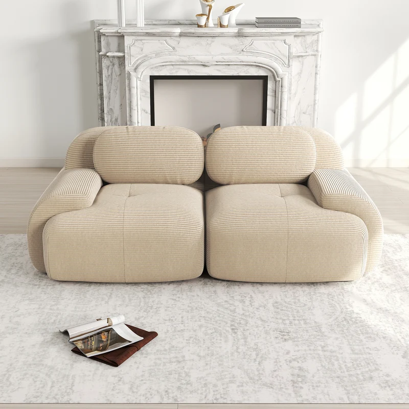 Ensemble de canapés avec accoudoirs incurvés et base antidérapante en tissu velours côtelé doux pour le salon, beige,siège 2