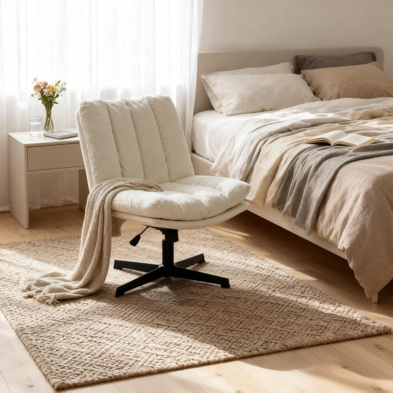 Fauteuil de relaxation réglable et pivotant avec accoudoirs et assise épaisse en chenille beige - CONFOD