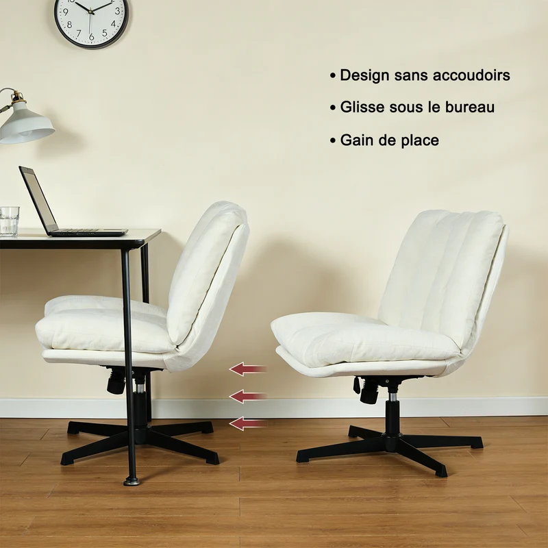 Fauteuil de relaxation réglable et pivotant avec accoudoirs et assise épaisse en chenille beige - CONFOD