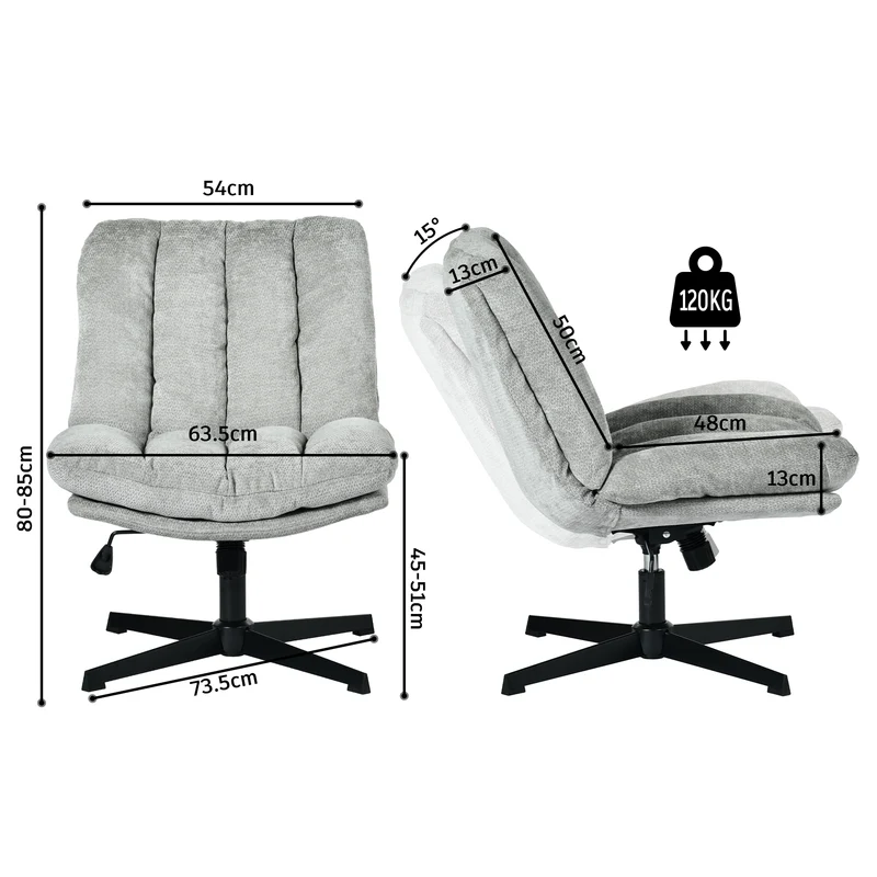 Fauteuil de relaxation réglable et pivotant avec accoudoirs et assise épaisse en chenille gris - CONFOD