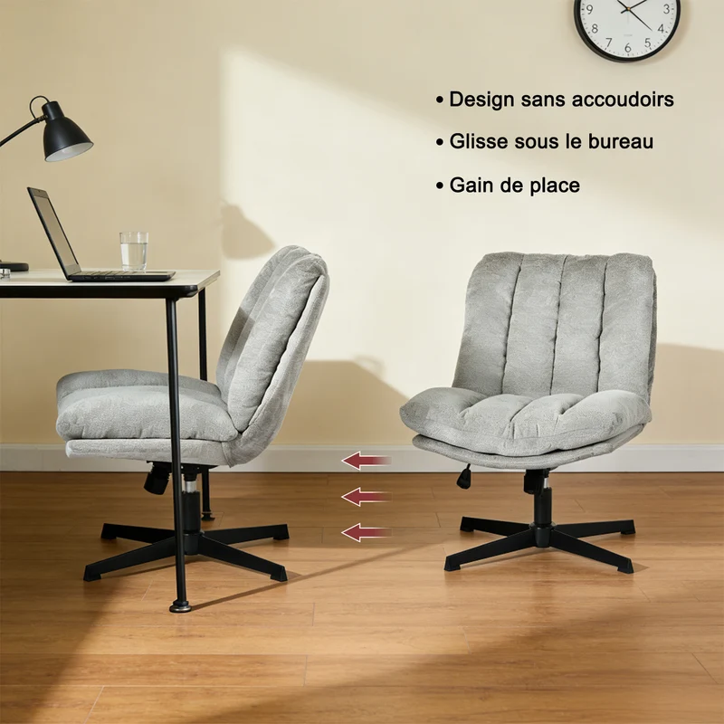 Fauteuil de relaxation réglable et pivotant avec accoudoirs et assise épaisse en chenille gris - CONFOD
