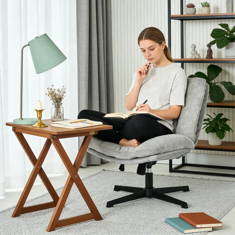 Fauteuil de relaxation réglable et pivotant avec accoudoirs et assise épaisse en chenille gris - CONFOD