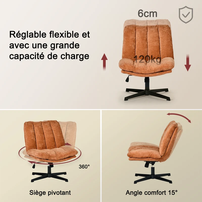Fauteuil de relaxation réglable et pivotant avec accoudoirs et assise épaisse en chenille rouge - CONFOD