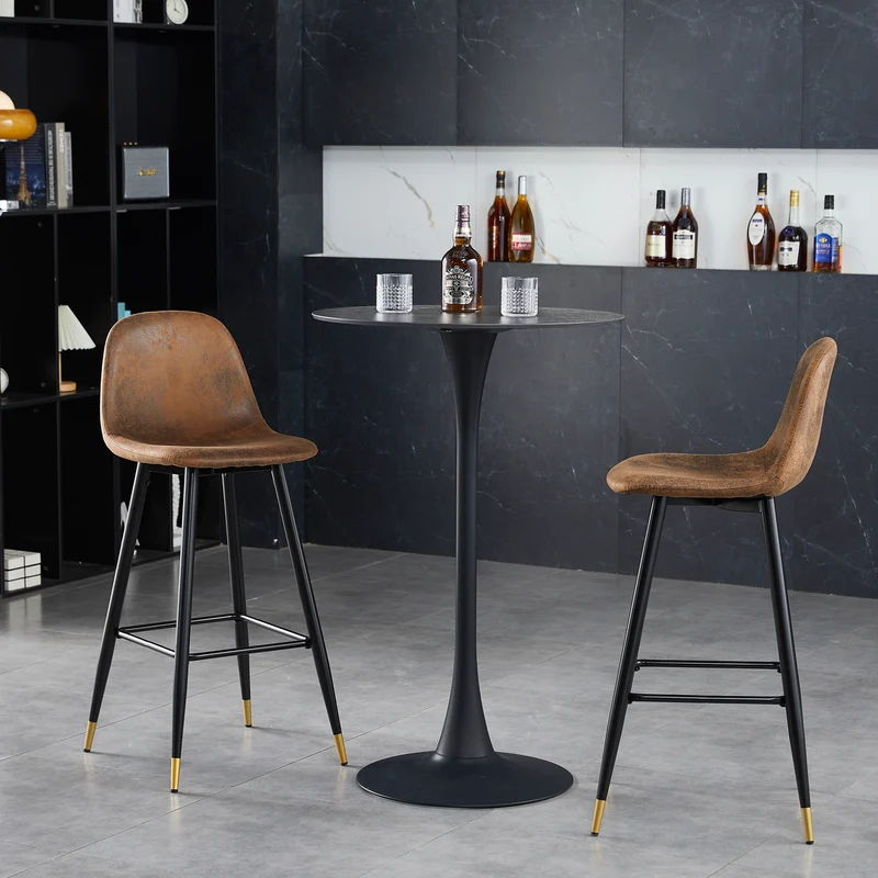 Lot de 2 tabourets de bar industriels avec dossier en suédine - CHARLTON BAR