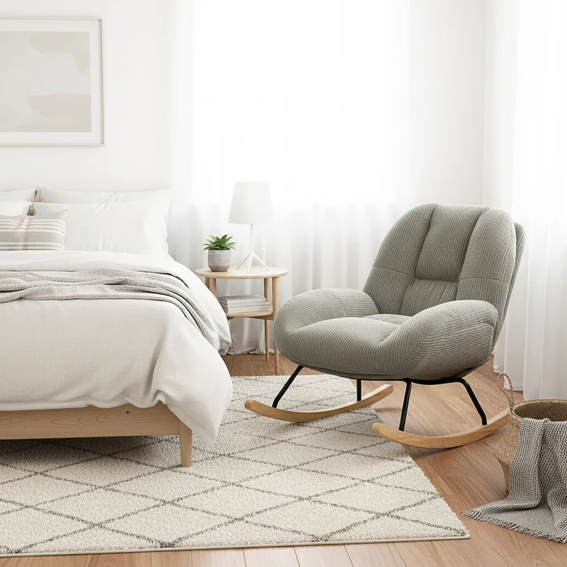 Fauteuil à bascule scandinave en velours côtelé avec accoudoirs pour salon ou chambre à coucher, gris - LITHOPS