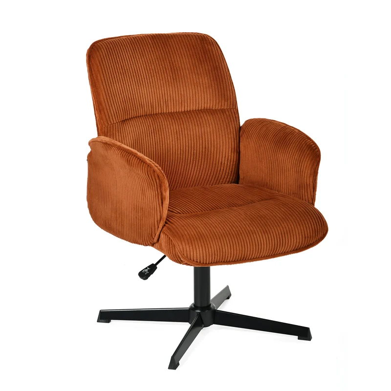 Fauteuil de bureau ergonomique pivotant et réglable avec accoudoirs en velours côtelé rouge - THOMASINA