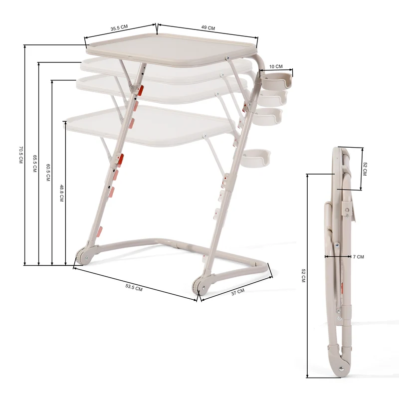 Table d’appoint pliable pour ordinateur portable, bout de canapé réglable en hauteur avec plateau inclinable et porte-gobelet beige- BASELINE