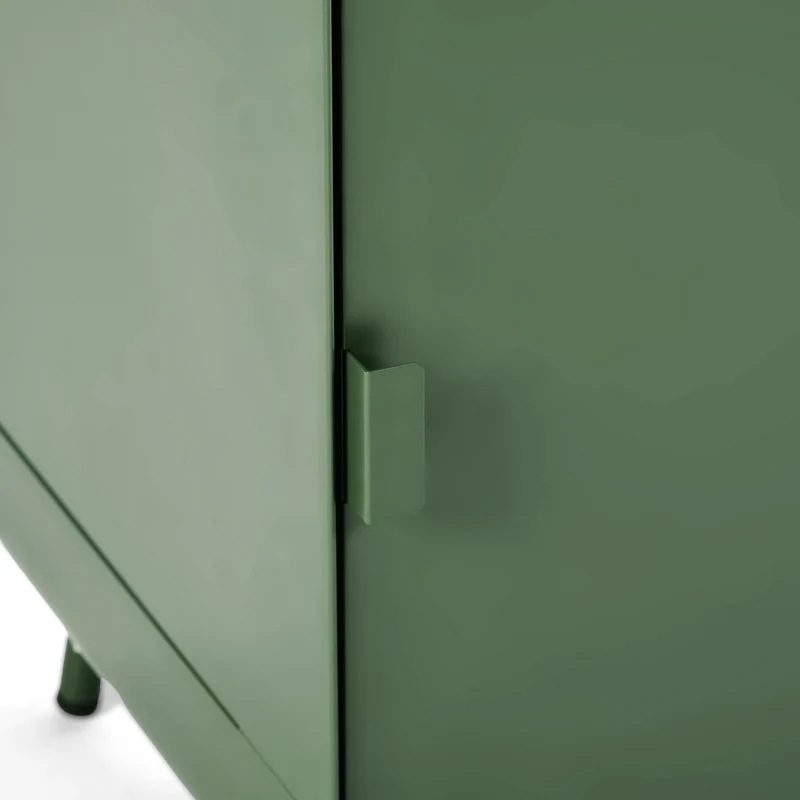 Meuble TV ou buffet de salon en métal vert, avec 3 portes et des étagères - WALNUT