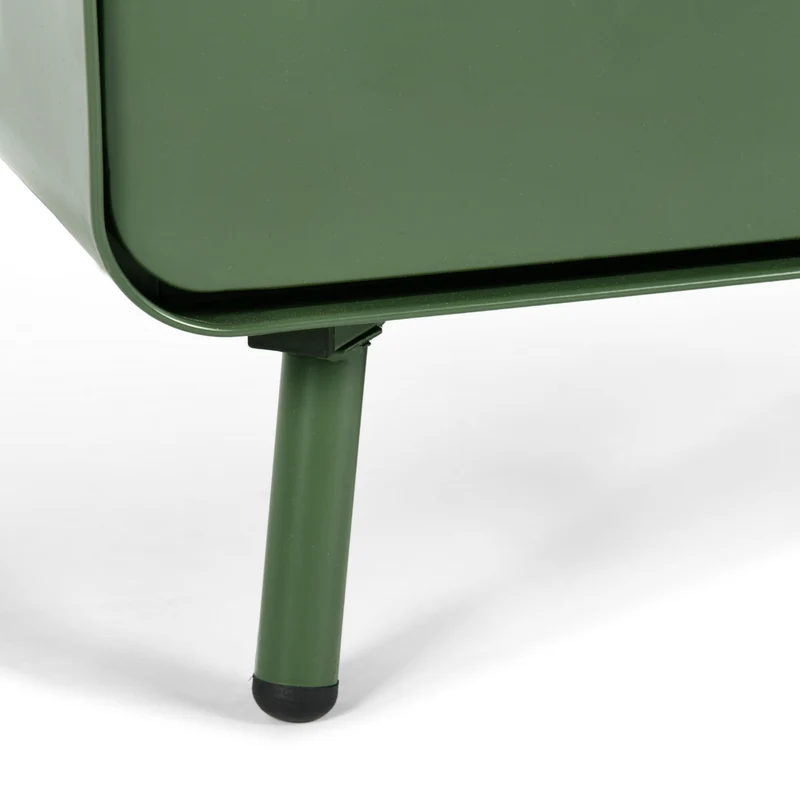 Meuble TV ou buffet de salon en métal vert, avec 3 portes et des étagères - WALNUT