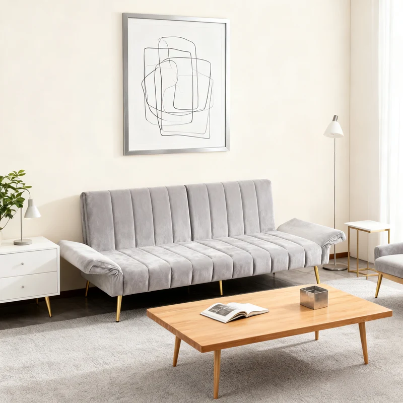 Sofa-lit pliant moderne en velours 183x76x75 cm â€?Réglable en 5 angles, pieds métalliques, idéal pour salon et chambre d’invités