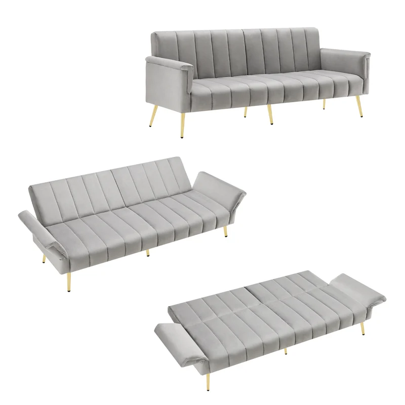 Sofa-lit pliant moderne en velours 183x76x75 cm â€?Réglable en 5 angles, pieds métalliques, idéal pour salon et chambre d’invités