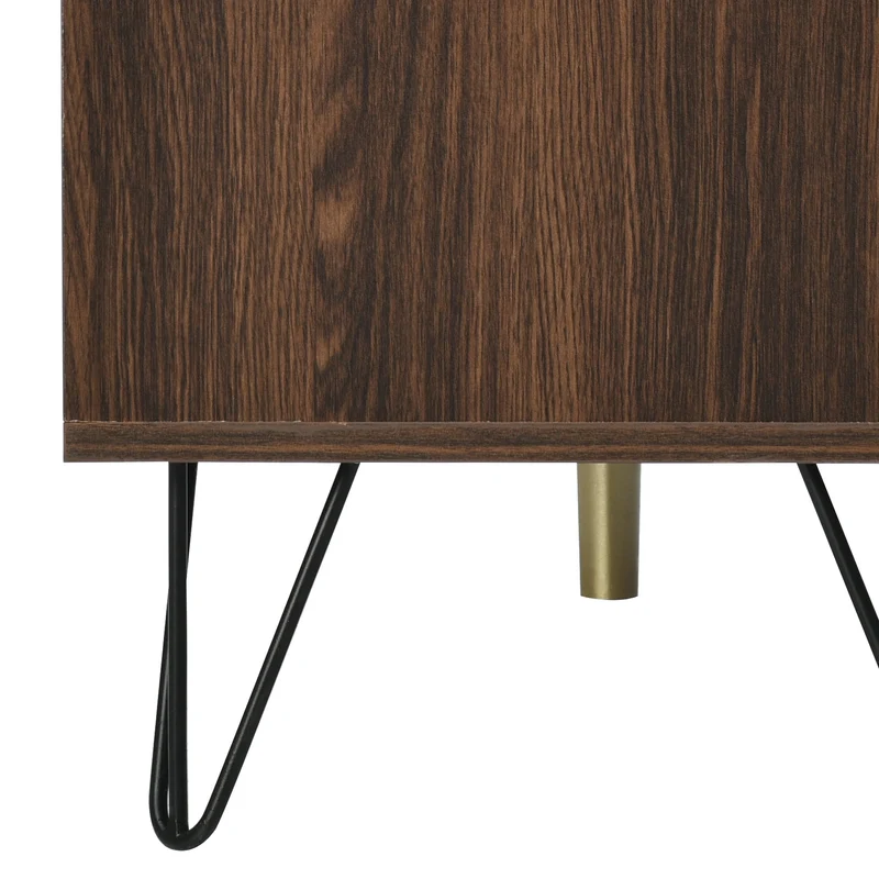 Sideboard exclusif 120x38x76,5 cm à 3 portes en placage de bois massif, griffes dorées et pieds en fer, idéal pour salon et salle à manger