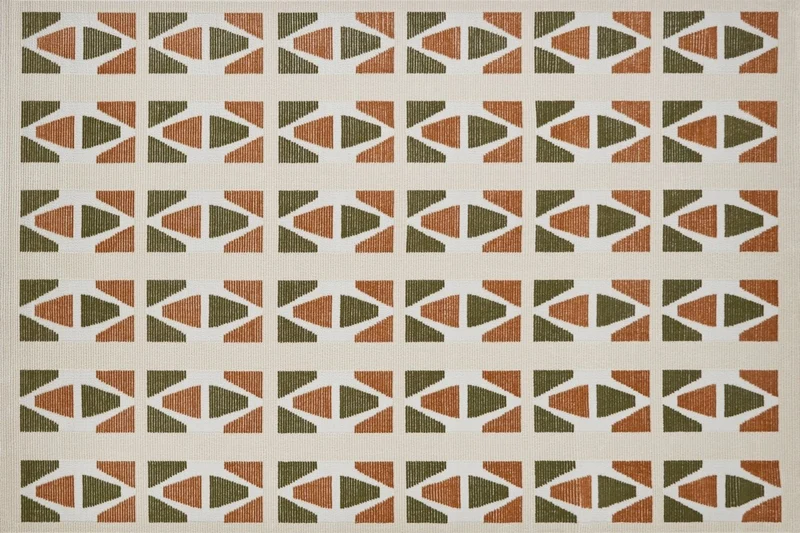 Tapis beige à motifs géométriques verts et terracotta 200 x 290 cm IONA