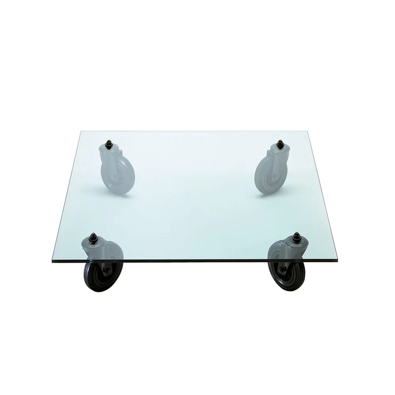 Glass Coffee Table TAVOLO CON RUOTE by Gae Aulenti for FontanaArte