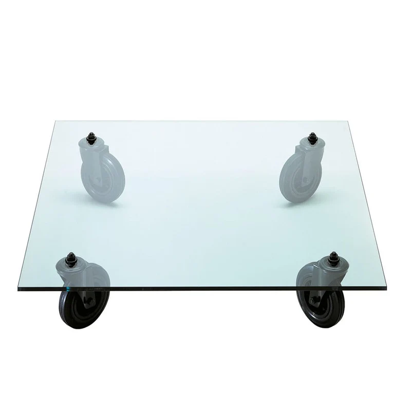 Glass Coffee Table TAVOLO CON RUOTE by Gae Aulenti for FontanaArte