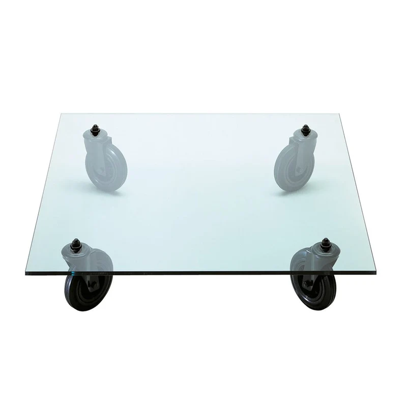 Glass Coffee Table TAVOLO CON RUOTE by Gae Aulenti for FontanaArte