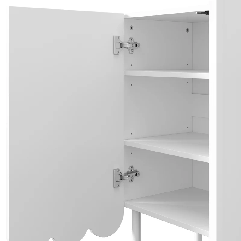 Sideboard moderne blanc 120x35x80 cm avec portes ondulées, grifflos et rayons réglables, idéal pour salon flur et salle à manger
