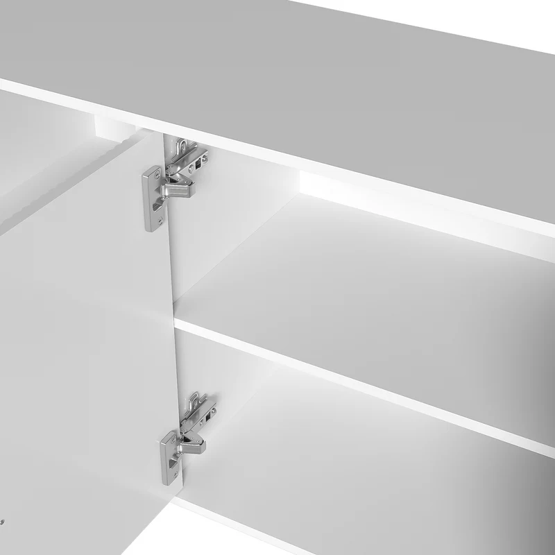 Sideboard Blanc Moderne Luxueux 150cm Meuble à 4 Portes Structurées Hautes Lumières avec Griffes et Pieds Dorés