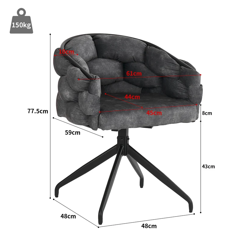 Lot de 4 Gris chaises de luxe en velours 360° pivotantes Chaises ergonomiques modernes à dossier pour salon salle à manger et dressing
