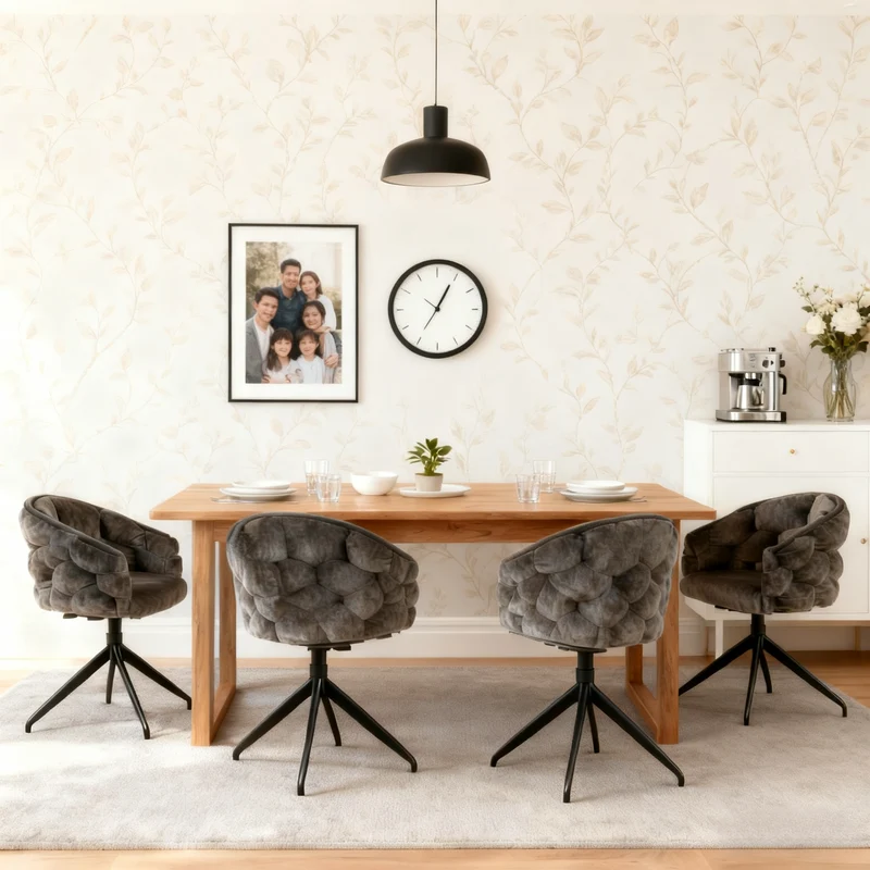 Lot de 4 Gris chaises de luxe en velours 360° pivotantes Chaises ergonomiques modernes à dossier pour salon salle à manger et dressing