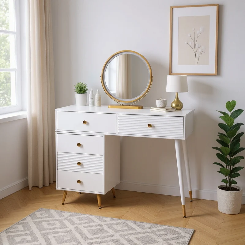 Ensemble coiffeuse élégante avec miroir HD rétroéclairé par LED, meuble latéral réglable et tiroir coulissant, 100 x 40 x 78 cm