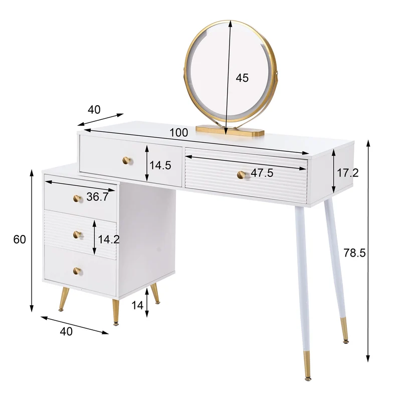 Ensemble coiffeuse élégante avec miroir HD rétroéclairé par LED, meuble latéral réglable et tiroir coulissant, 100 x 40 x 78 cm