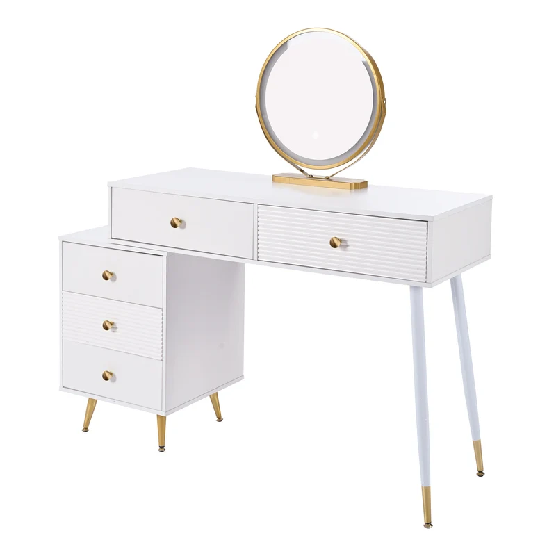 Ensemble coiffeuse élégante avec miroir HD rétroéclairé par LED, meuble latéral réglable et tiroir coulissant, 100 x 40 x 78 cm