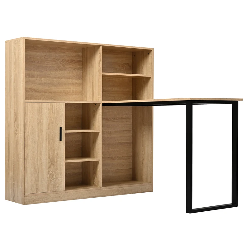 Bureau avec étagères et armoire intégrée en MDF finition bois naturel