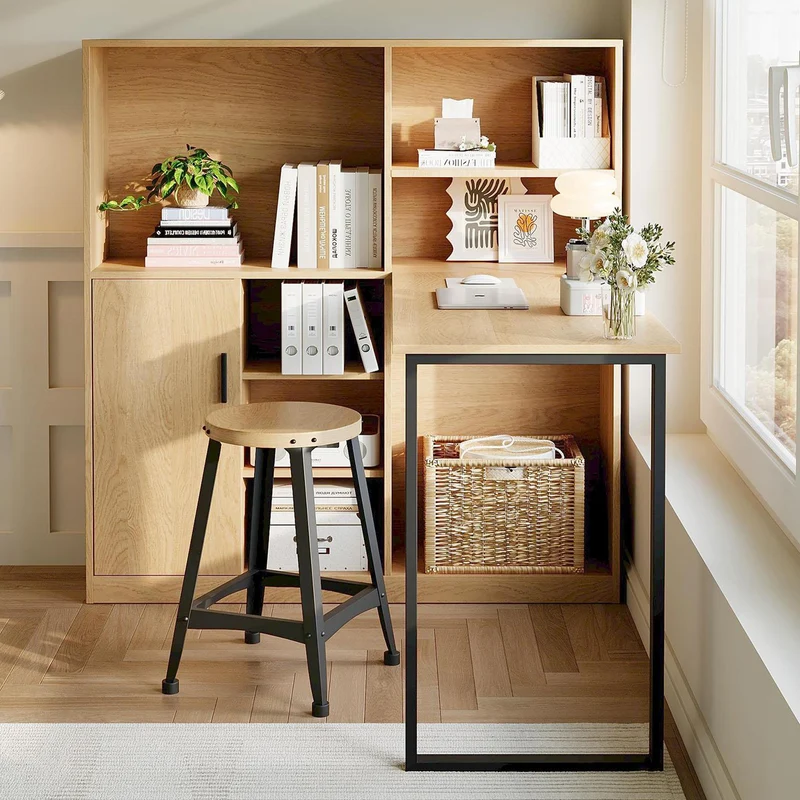 Bureau avec étagères et armoire intégrée en MDF finition bois naturel