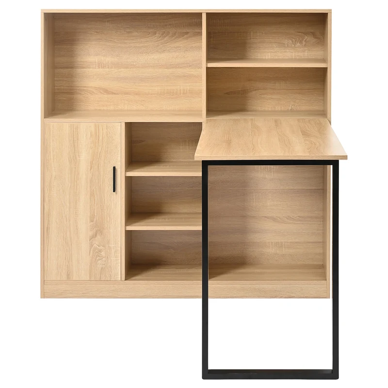 Bureau avec étagères et armoire intégrée en MDF finition bois naturel