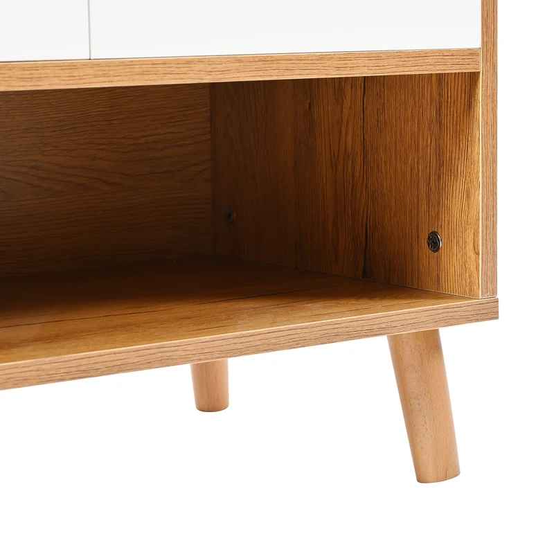 Commode / buffet / meuble à chaussures blanc et bois 90x35x99 cm avec étagères réglables et pieds en bois massif