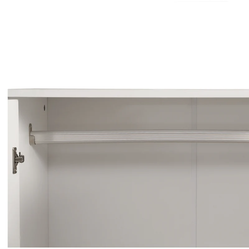 Armoire penderie blanche en panneaux de particules avec 2 portes, 2 tiroirs et tringle de rangement